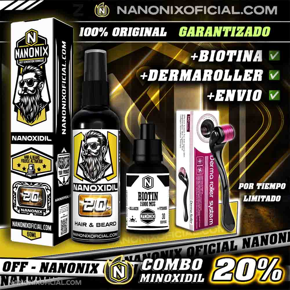 KIT NANOXIDIL 20% + BIOTINA + DERMAROLLER
