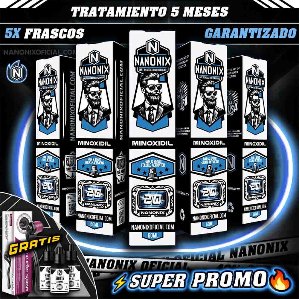 5 MINOXIDIL +  (3 BIOTINAS + 1 DERMAROLLER GRATIS)