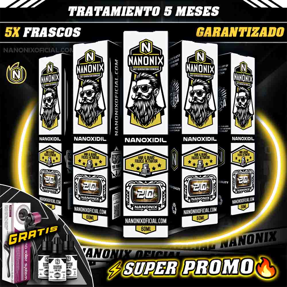 5 NANOXIDIL +  3 BIOTINAS + 1 DERMAROLLER GRATIS