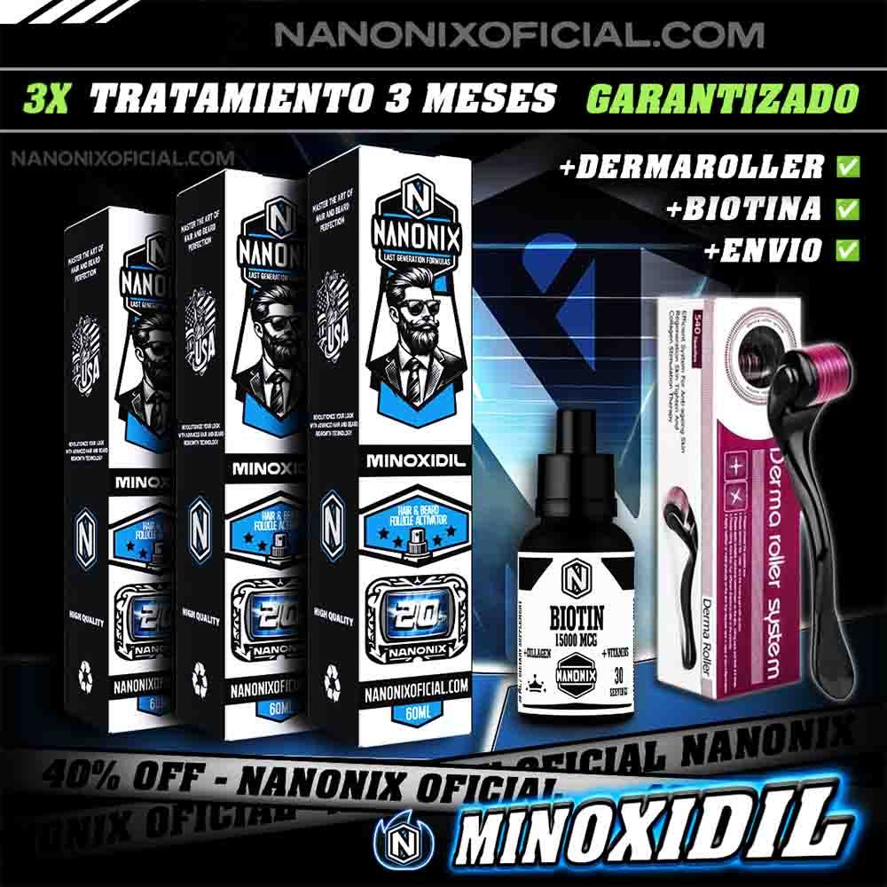 3 MINOXIDIL 20% + DERMAROLLER + BIOTINA